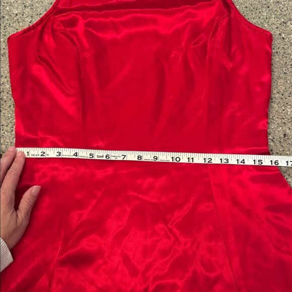 JESSICA MCCLINTOCK GUNNE SAX Vintage 90s Red Satin Rhinestone Mini Dress - Picture 14 of 15